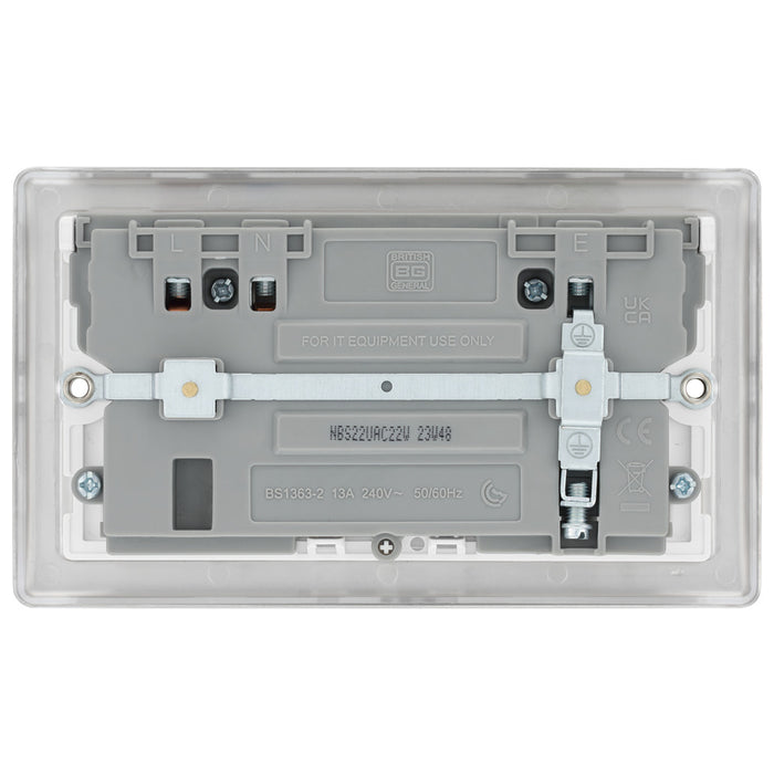 BG NBS22UAC22W Brushed Steel Double Socket with USB 22W Type A & C USB White Inserts