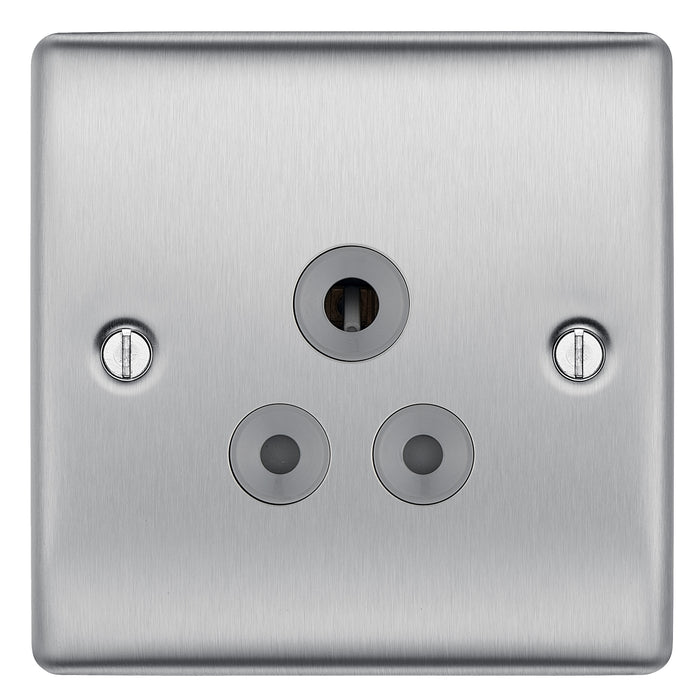 BG Nexus Brushed Steel 5 Amp Unswitched Round Pin Single Socket NBS29G Grey Insert