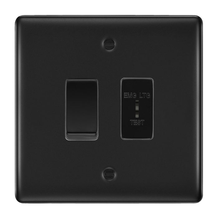 BG Matt Black 2 Gang Emergency Lighting (EMG LTG TEST) Key Switch with 2 Way Single Pole Switch