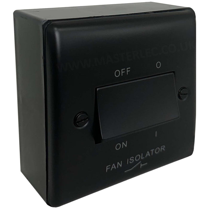 Matt Black Fan Isolator Switch with 32mm Black Surface Pattress Back Box