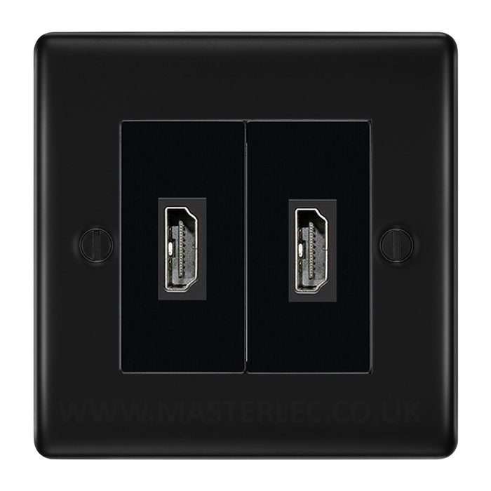 BG Nexus Matt Black 2 Gang HDMI Socket Black Insert