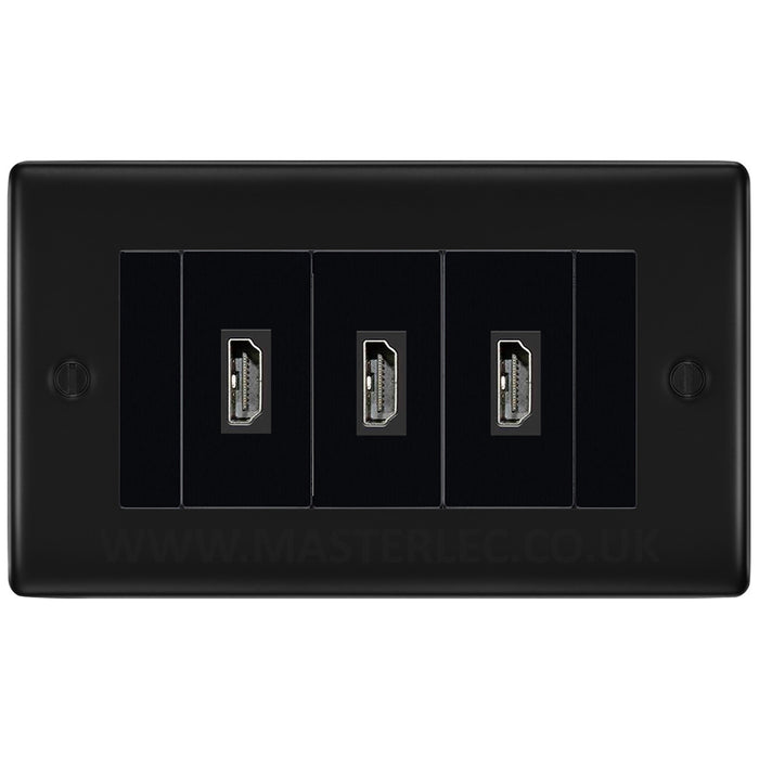 BG Matt Black 3 Gang HDMI Socket Black Inserts NETHDMIBK NFBEMR4