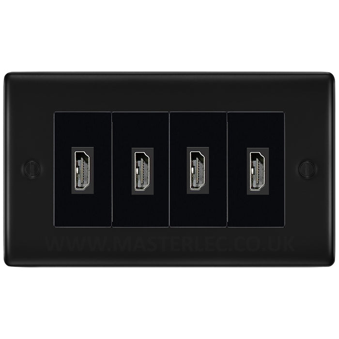 BG Matt Black 4 Gang HDMI Socket Black Inserts NETHDMIBK NFBEMR4