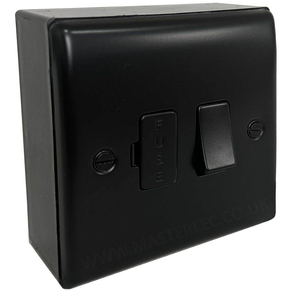 Matt Black Switched Fused Spur with 32mm Black Surface Pattress 