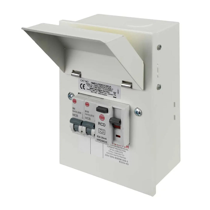 Wylex NMRS206/63GWUA Metal Clad Garage Unit with 63A Type A RCD + 6A & 16A MCB