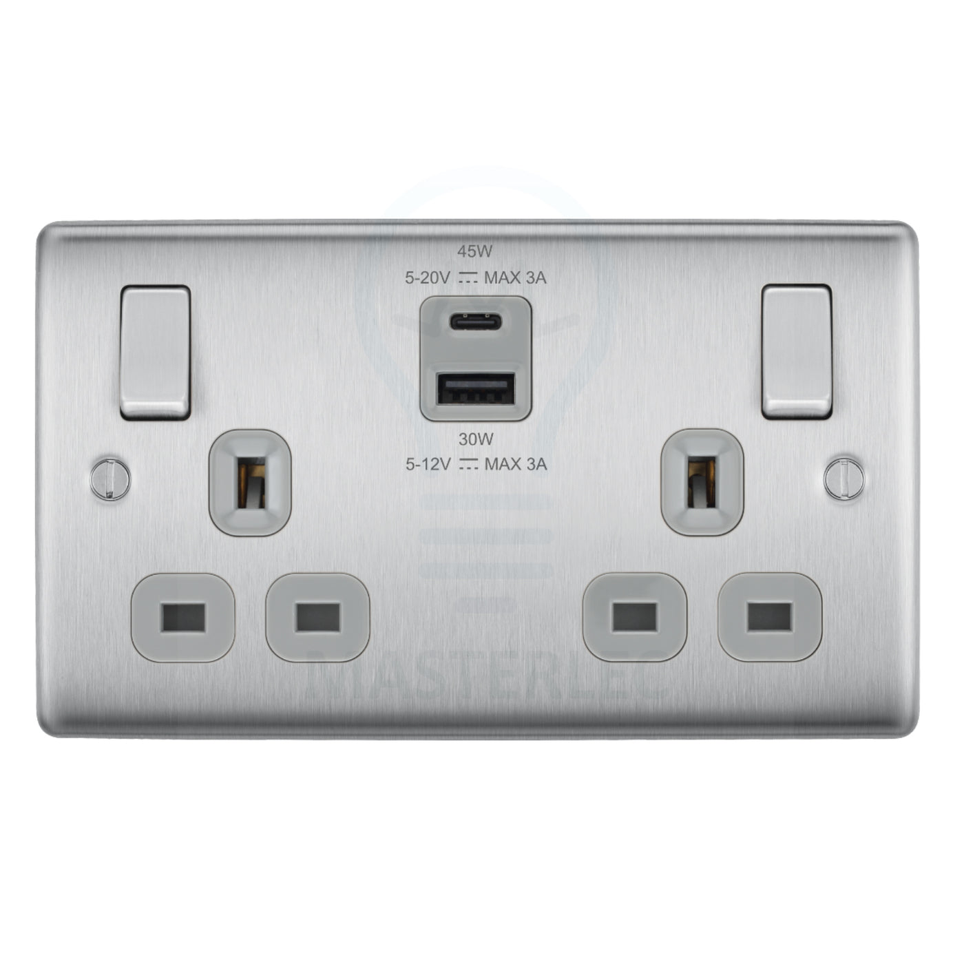 BG Nexus NBS22UAC45G Brushed Steel Double Socket with USB 45W Type A ...