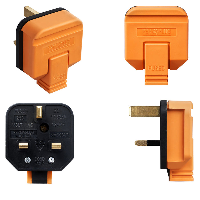 Orange Rubber Plug Top Heavy Duty Permaplug 13 Amp Fused 3 Pin Plug HDPT13O