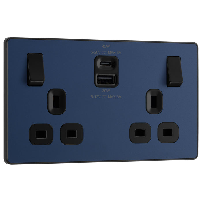 BG Evolve Matt Blue PCDDB22UAC45B USB Double Socket 45W Type A & C USB