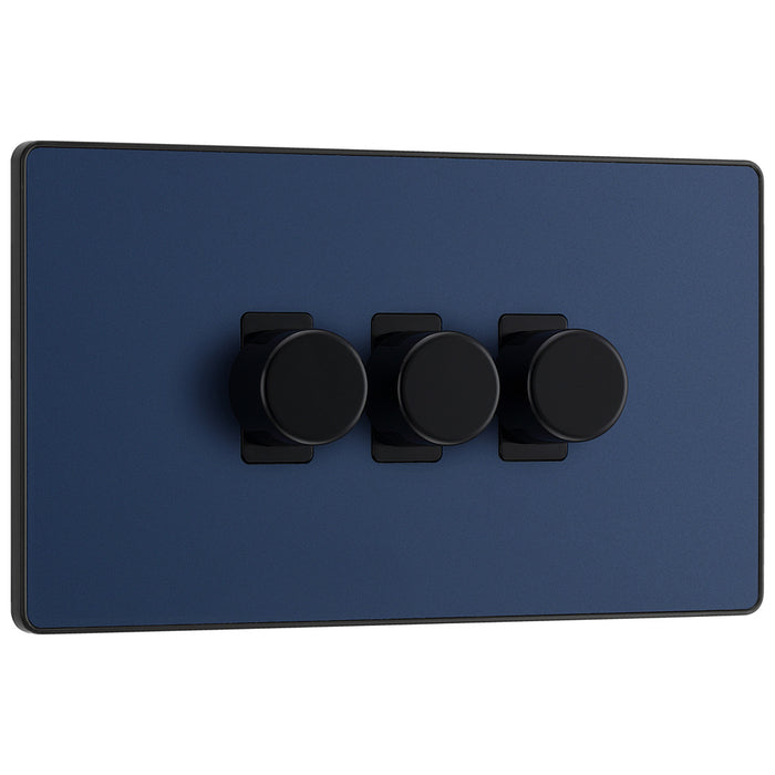 BG Evolve Matt Blue 3 Gang Custom Grid Dimmer Light Switch PCDDB83B