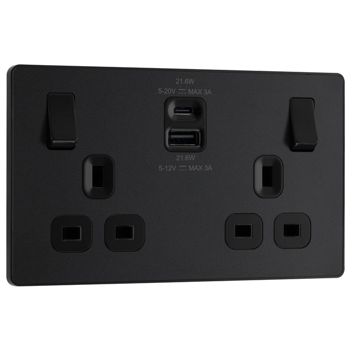 BG Evolve Matt Black PCDMB22UAC22B USB Double Socket 22W Type A & C USB