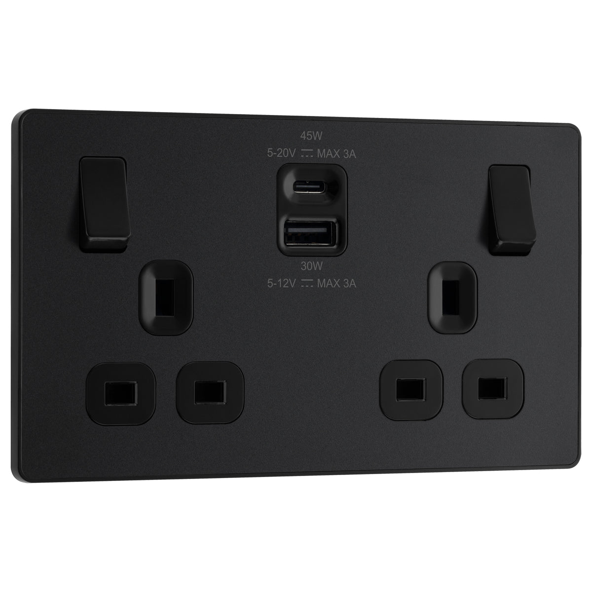 BG Evolve Matt Black PCDMB22UAC45B USB Double Socket 45W Type A & C US ...