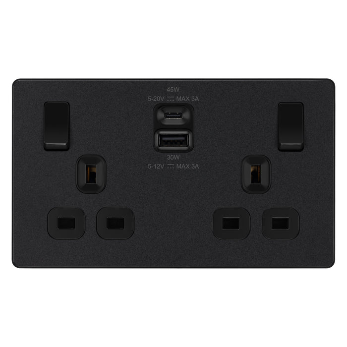 BG Evolve Matt Black PCDMB22UAC45B USB Double Socket 45W Type A & C USB