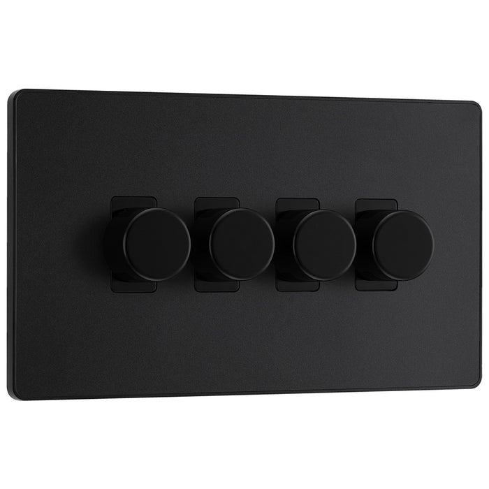 BG Evolve Matt Black 4 Gang Custom Grid Dimmer Light Switch PCDMD84B