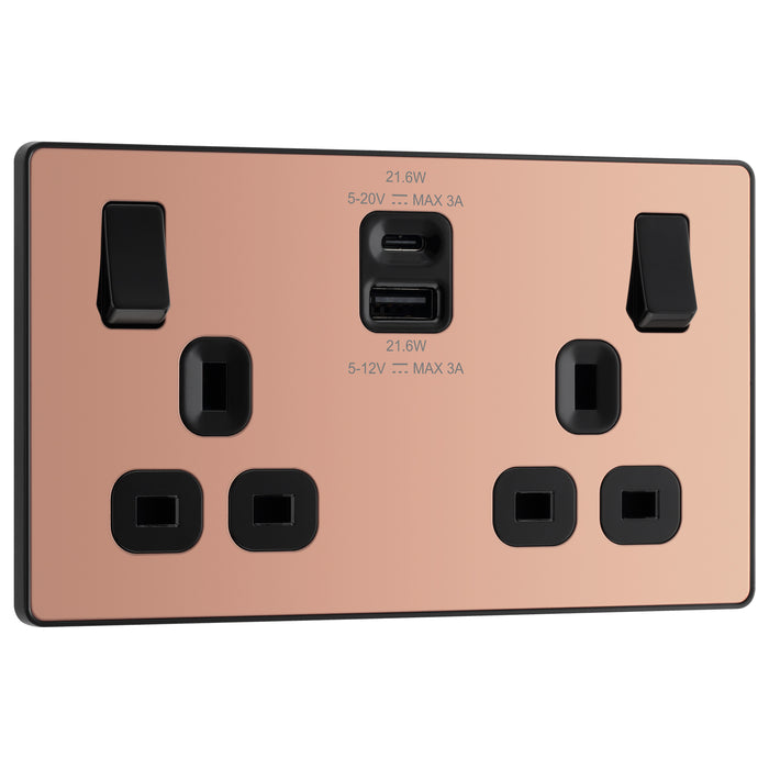 BG Evolve Polished Copper PCDCP22UAC22B USB Double Socket 22W Type A & C USB