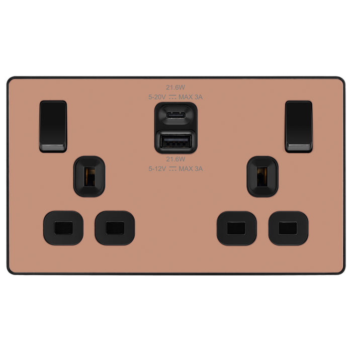 BG Evolve Polished Copper PCDCP22UAC22B USB Double Socket 22W Type A & C USB