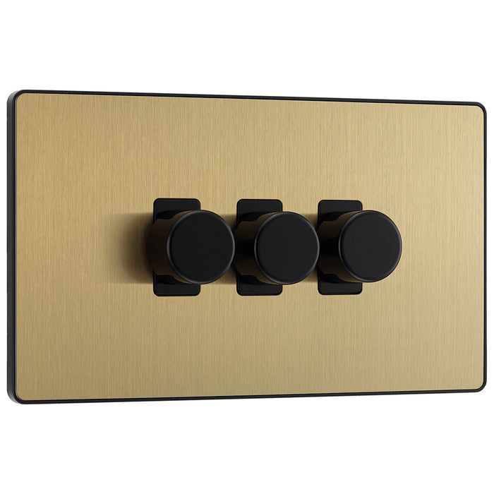 BG Evolve Satin Brass 3 Gang Custom Grid Dimmer Light Switch