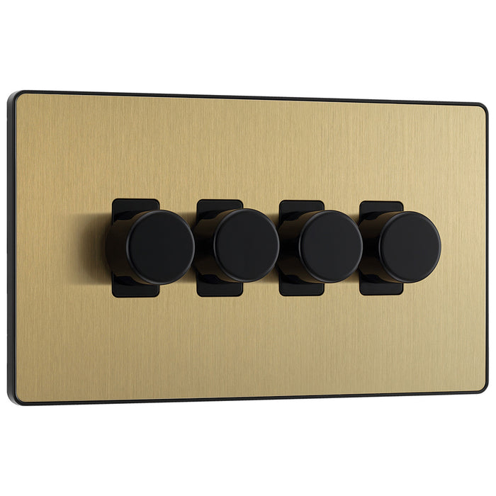 BG Evolve Satin Brass 4 Gang Custom Grid Dimmer Light Switch PCDSB84B