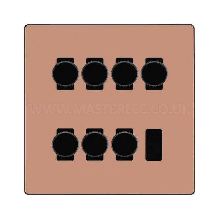 BG Evolve Polished Copper 7 Gang Trailing Edge LED Dimmer Light Switch 2 Way Custom Switch