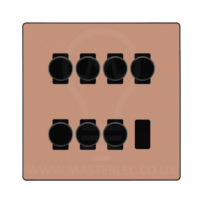 BG Evolve Polished Copper 7 Gang Trailing Edge LED Dimmer Light Switch 2 Way Custom Switch