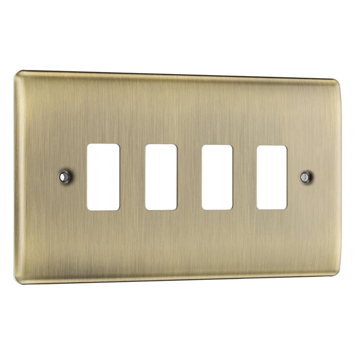 BG RNAB4 Antique Brass 4 Gang Front Cover Plate