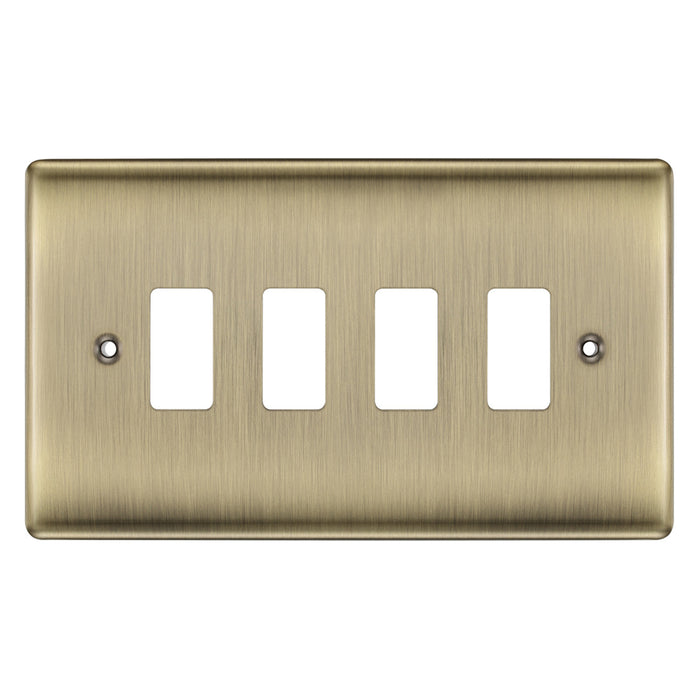 BG RNAB4 Antique Brass 4 Gang Front Cover Plate