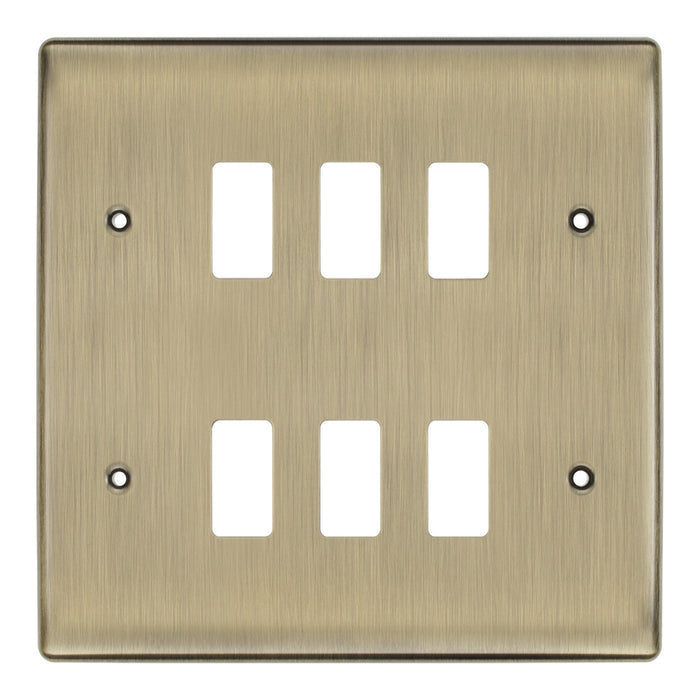 BG RNAB6 Antique Brass 6 Gang Front Cover Plate
