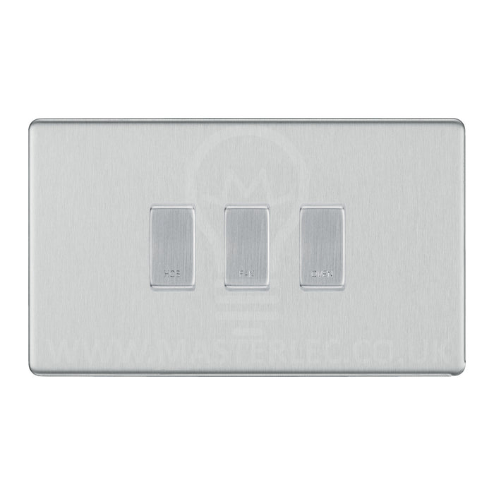 BG Screwless Brushed Steel 3 Gang Engraved Custom Labelled Appliance Grid Switch