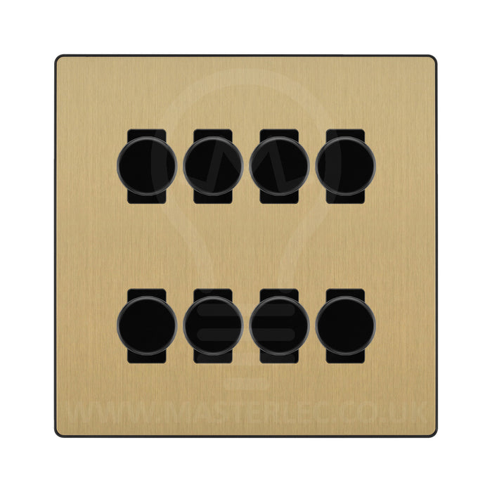 BG Evolve Satin Brass 8 Gang Trailing Edge LED Dimmer Light Switch 2 Way Custom Switch