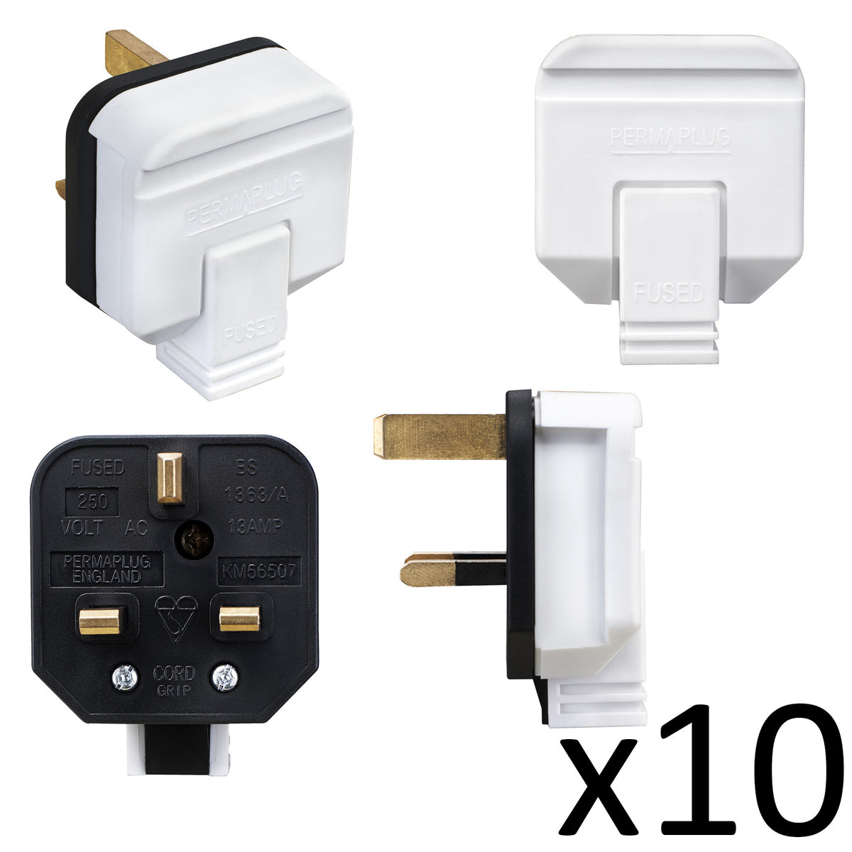 10x White Rubber Plug Top Heavy Duty Permaplug 13 Amp Fused 3 Pin Plug ...