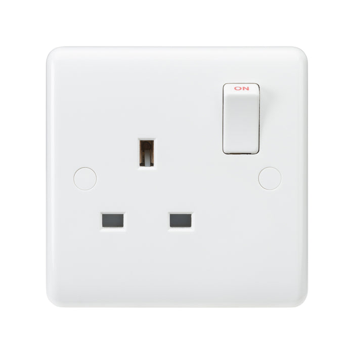 ML Accessories White Curved Edge 13A 1G SP Switched Single Socket