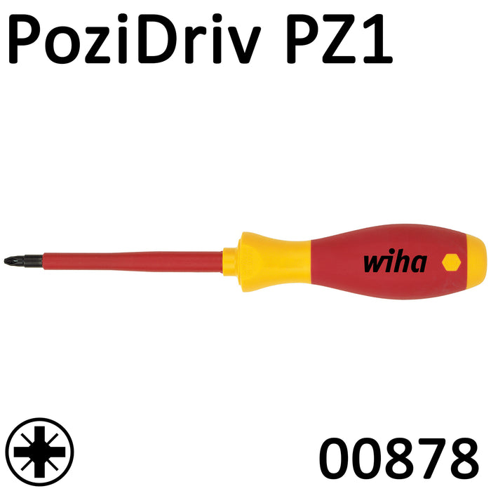 Wiha VDE Screwdriver SoftFinish PoziDriv PZ1 Pozi 00878