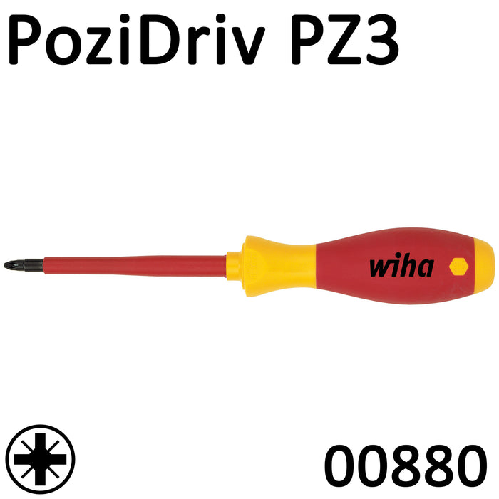 Wiha VDE Screwdriver SoftFinish PoziDriv PZ3 Pozi 00880