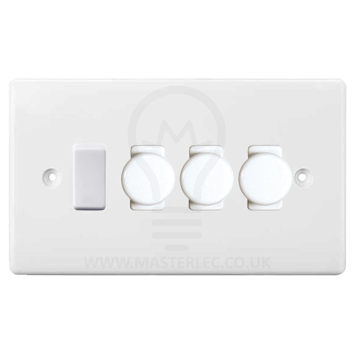 BG White 4 Gang Light Switch 3x Trailing Edge LED Dimmer 1x 2 Way Custom Switch