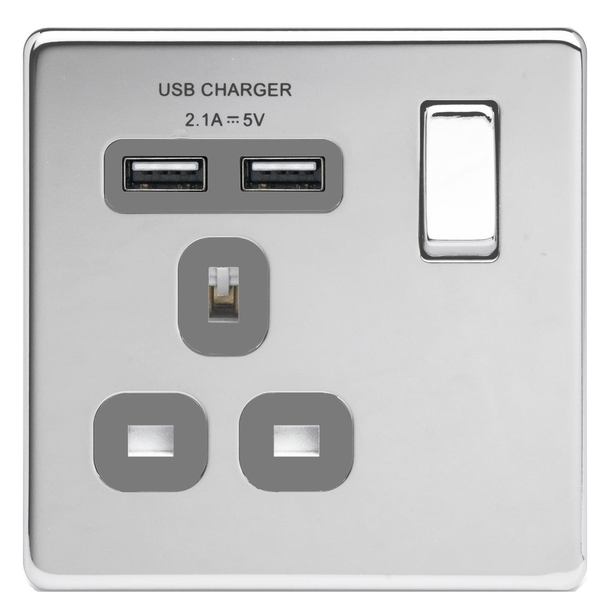 BG Nexus Screwless Flat Plate Polished Chrome Single Socket with USB P ...