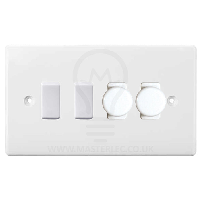 BG White 4 Gang Light Switch 2x Trailing Edge LED Dimmer 2x 2 Way Custom Switch