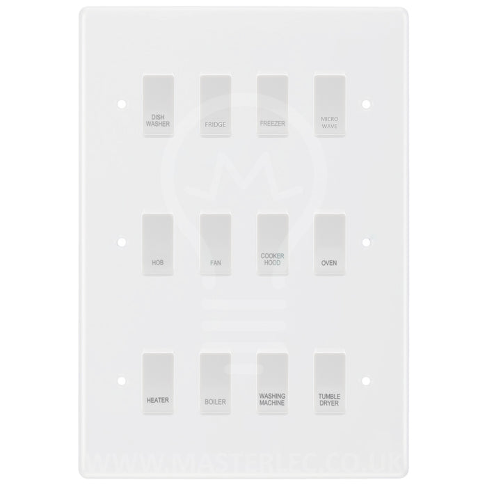 BG White Moulded 12 Gang Custom Labelled Appliance Grid Switch
