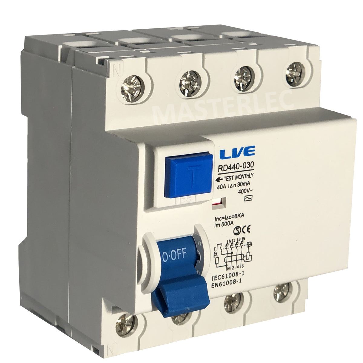Live 4 Pole RCD 40 - 100 Amp 30mA Double Pole RCD — Masterlec