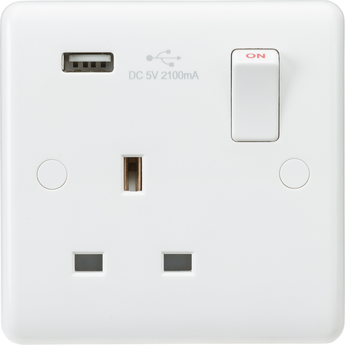 ML Accessories White Curved Edge 13A 1G Switched Socket with USB
