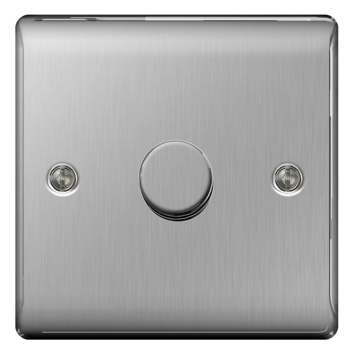 BG NBS81 Brushed Steel Trailing Edge Single Dimmer Switch 1 Gang 2 Way LED
