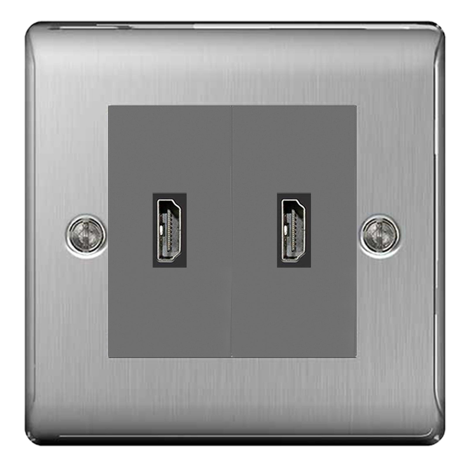 BG Nexus Brushed Steel 2 Gang HDMI Socket Grey insert — Masterlec