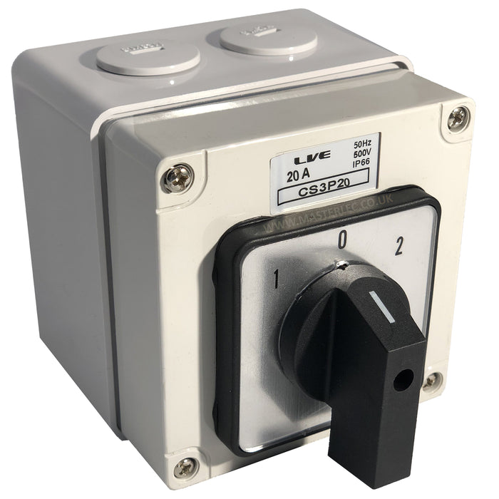 Live CS3P20 IP66 Enclosed Changeover Switch 20 Amp 3 Pole Surface Mounted
