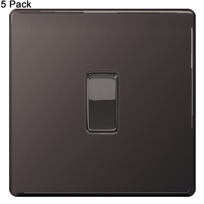 BG Nexus Screwless Flat Plate Black Nickel (Pack of 5) Single Light Switch FBN12 10Amp