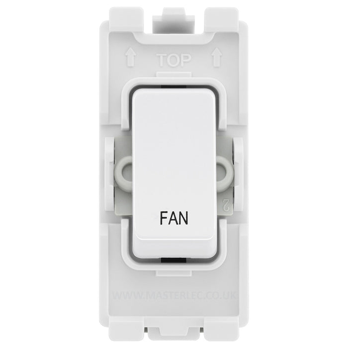 BG Evolve White RRFNPCDW 20 Amp Double Pole Appliance Grid Switch Labelled Fan