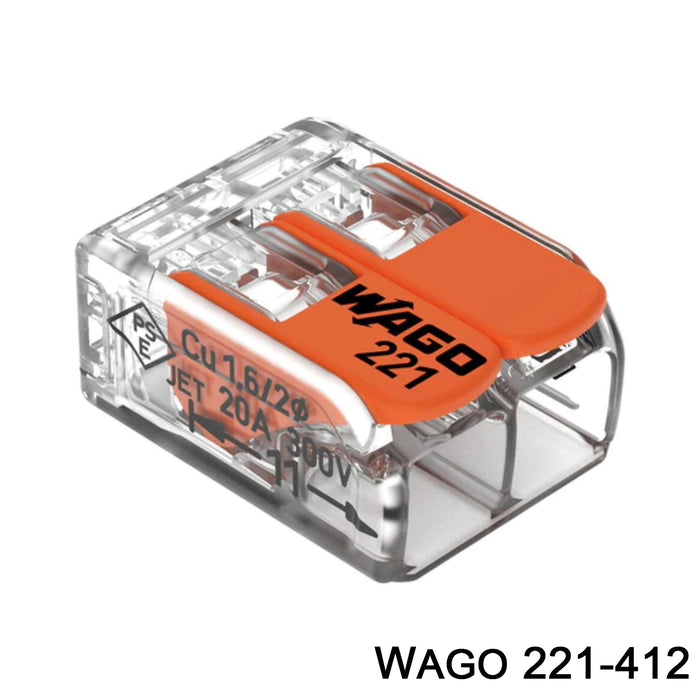 Wago 221-412 2 Pole Terminal Block Compact Splicing Connector With Lever Lock 4mm