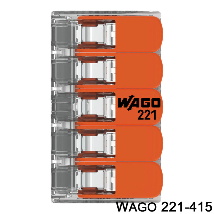 Wago 221-415 5 Pole Terminal Block Compact Splicing Connector With Lever Lock 4mm