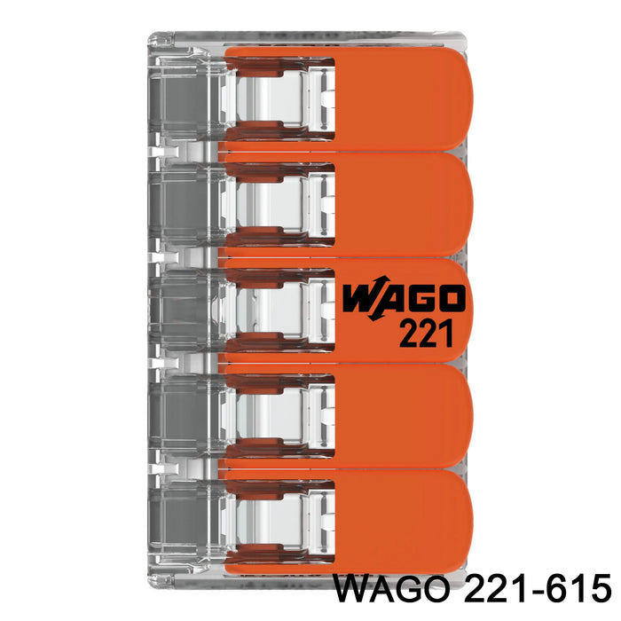 Wago 221-615 5 Pole Terminal Block Compact Splicing Connector With Lever Lock 6mm