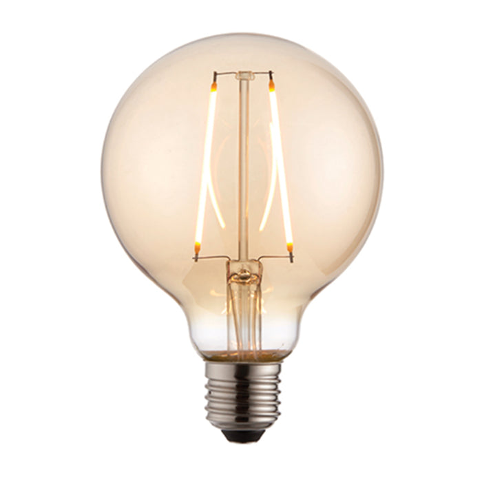 Endon E27 Amber Tinted Glass LED Filament Globe Light Bulb 95mm dia 77109