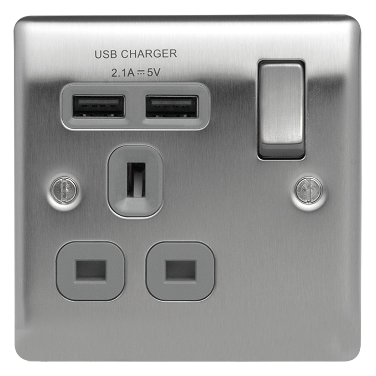 BG Nexus Metal Brushed Steel Single Socket with USB Ports NBS21U2G Gre ...