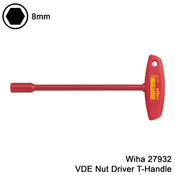 Wiha 27932 8mm Hex Nut Driver With T-Handle VDE Electric Allen 200mm