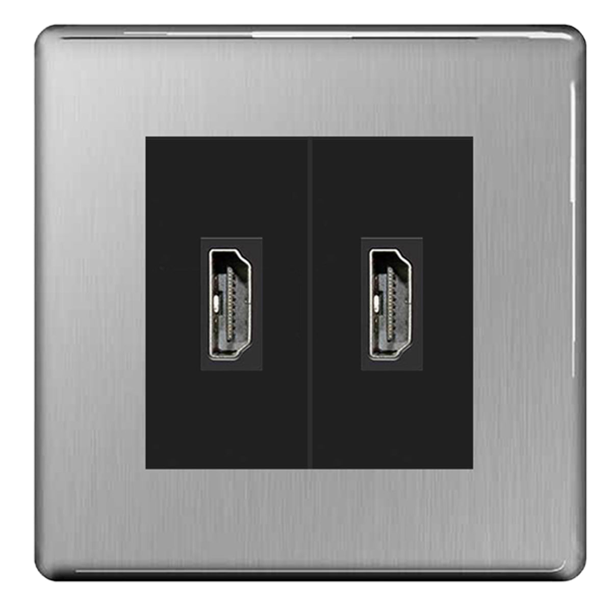 BG Nexus Screwless Brushed Steel 2 Gang HDMI Socket Black insert ...